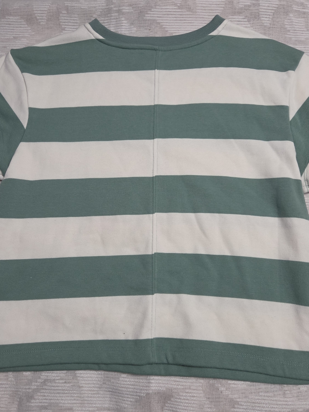 NWT Sonoma Women's M Green & White Striped Crop Sweater Crew Neck Short Sleeve T - Picture 9 of 10